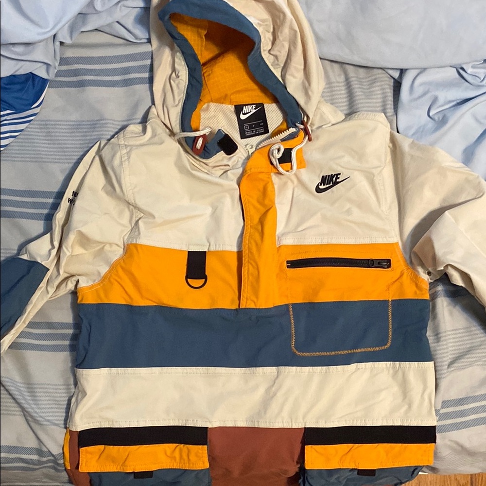 Nike White and Orange Windbreaker with Hood